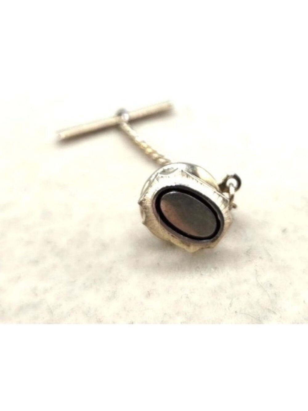 Vintage Gold Tone Oval Tie Tack With Chain And Bar
